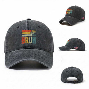Funny Dada Daddy Dad Bruh Washed Cotton Baseball Cap Fathers Day Vintage Stripes TS11 Washed Cap Universal Fit Dark Gray Print Your Wear