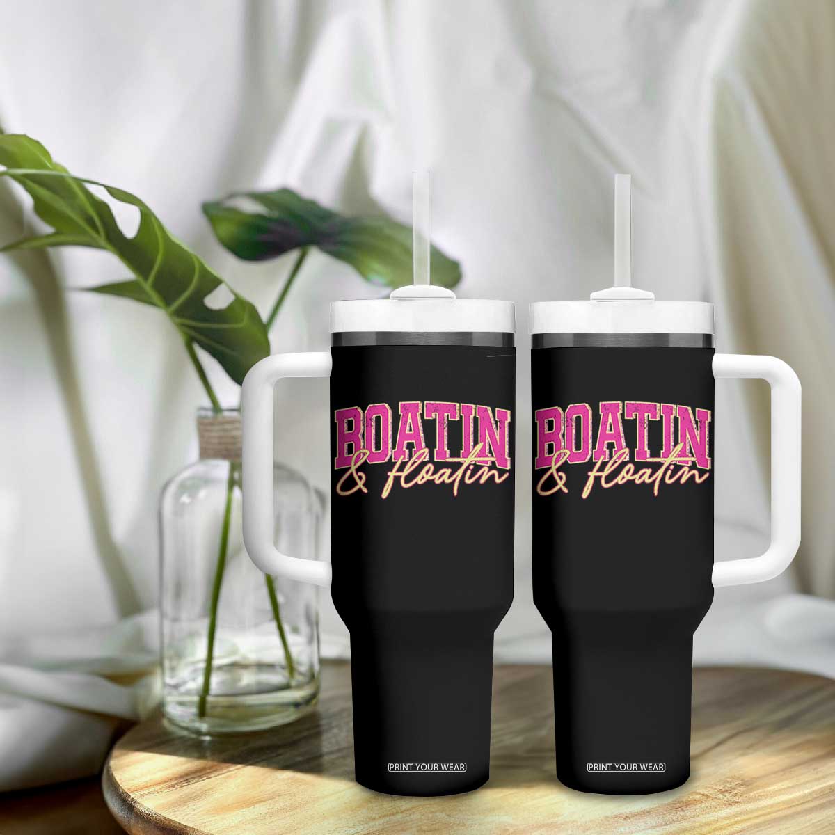 Funny Boating And Floatin Tumbler With Handle Summer Vacation Boat Lake Life TS11 Print Your Wear