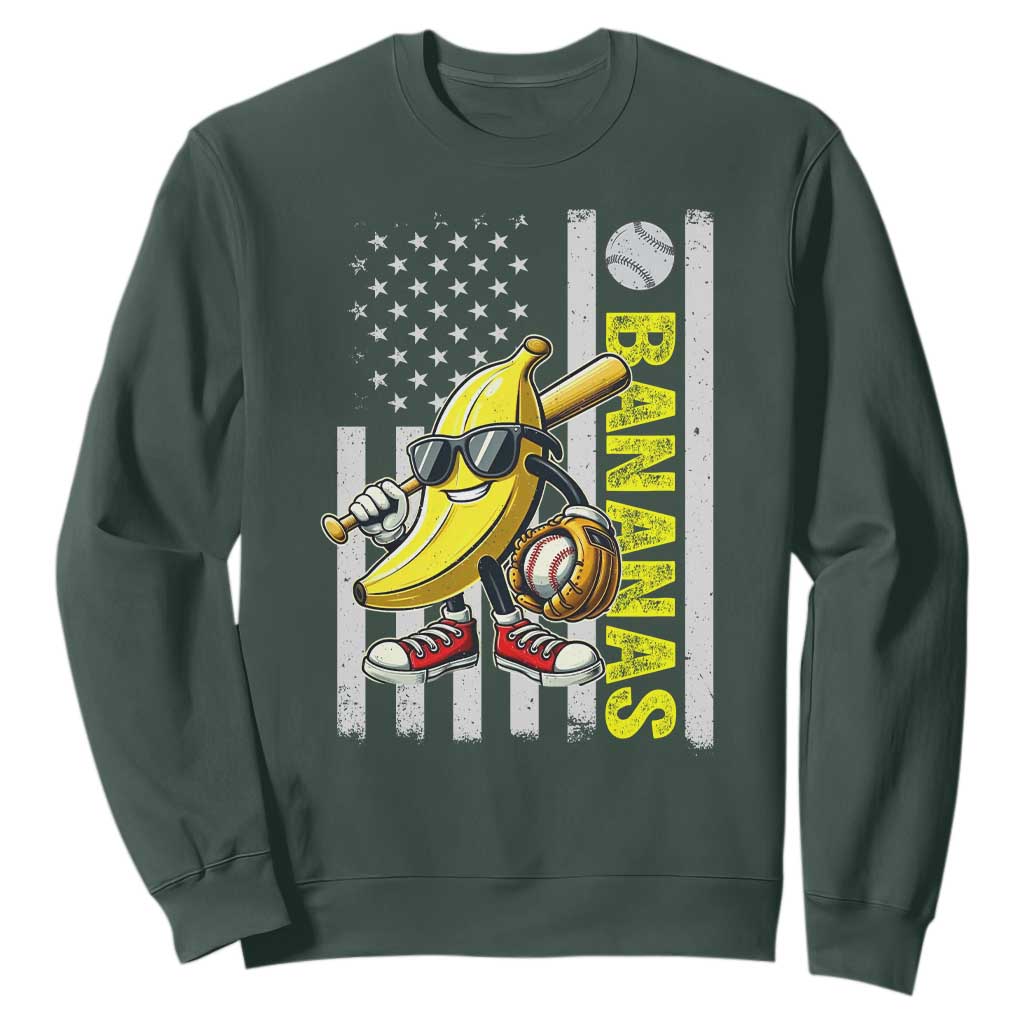 Funny Bananas Lover Baseball Vintage American Flag Sweatshirt TS11 Dark Forest Green Print Your Wear