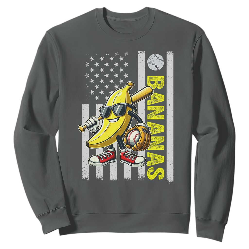 Funny Bananas Lover Baseball Vintage American Flag Sweatshirt TS11 Dark Heather Print Your Wear