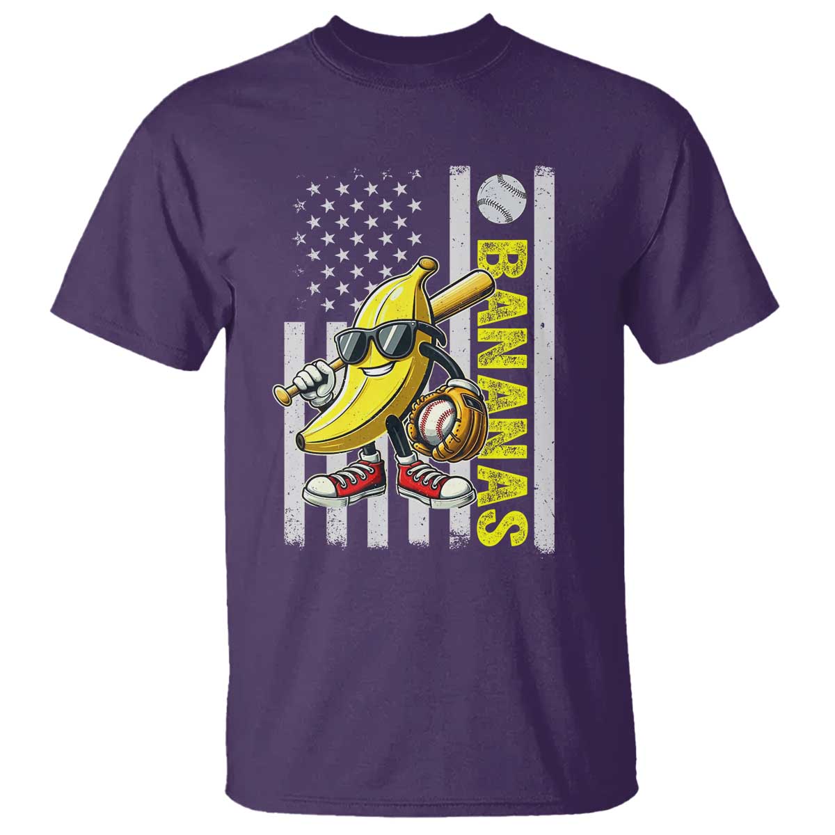 Funny Bananas Lover Baseball Vintage American Flag T Shirt TS11 Purple Print Your Wear