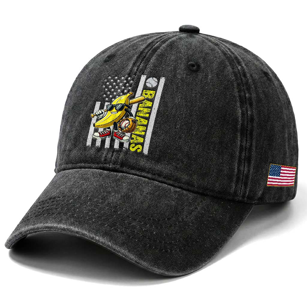 Funny Bananas Lover Baseball Vintage American Flag Washed Cotton Baseball Cap TS11 Print Your Wear