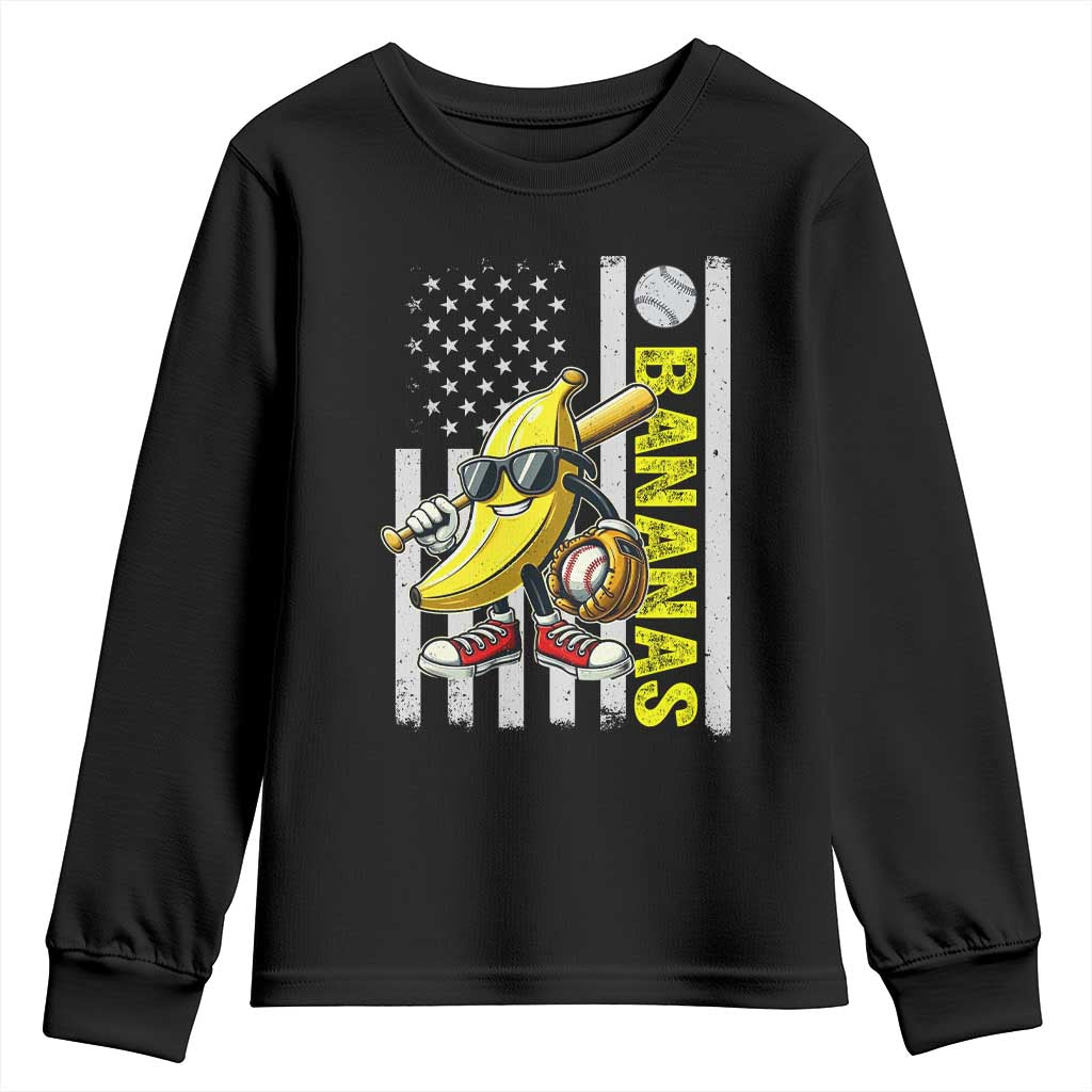 Funny Bananas Lover Baseball Vintage American Flag Youth Sweatshirt TS11 Black Print Your Wear