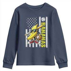 Funny Bananas Lover Baseball Vintage American Flag Youth Sweatshirt TS11 Navy Print Your Wear