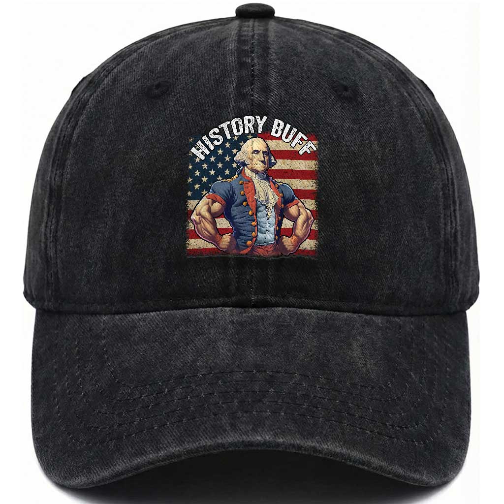 Funny George Washington Weightlifting History Buff Washed Cotton Baseball Cap 4th of July Patriotic TS11 Print Your Wear
