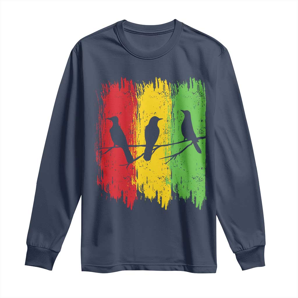 Three Birds Rasta Jamaica Reggae Music Long Sleeve Shirt TS11 Navy Print Your Wear