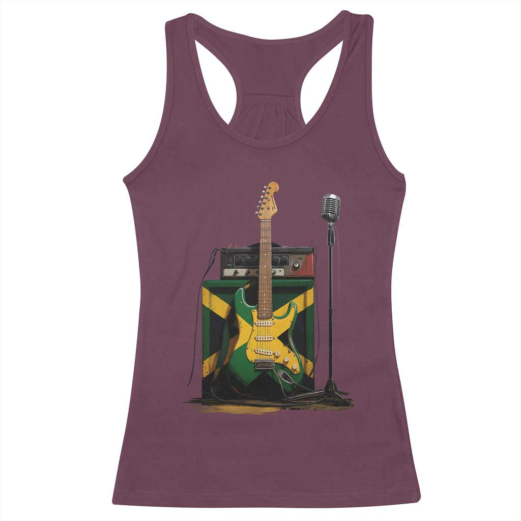 Reggae Guitar Jamaican Flag Amp Microphone Music Lover Racerback Tank Top TS11 Maroon Print Your Wear