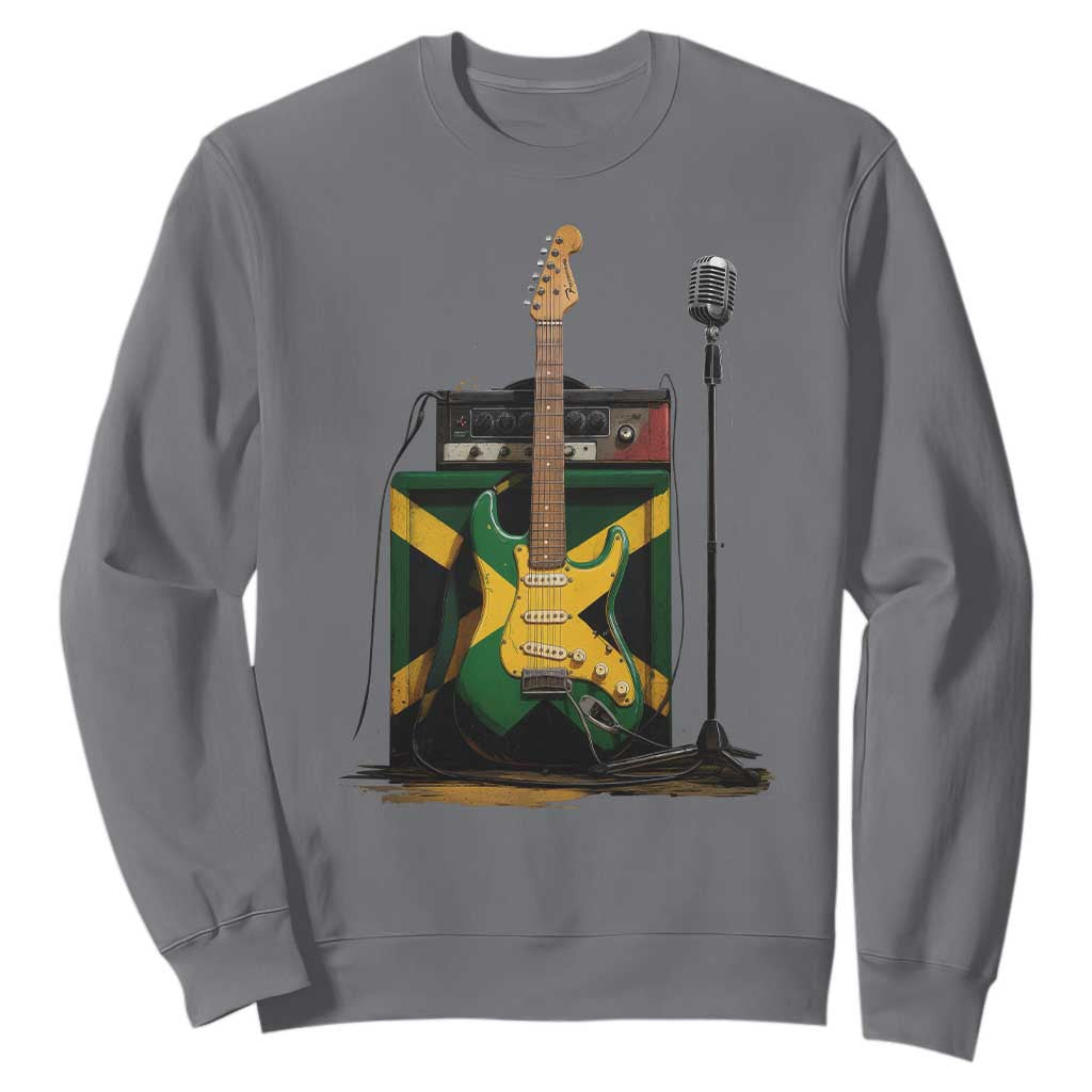 Reggae Guitar Jamaican Flag Amp Microphone Music Lover Sweatshirt TS11 Charcoal Print Your Wear