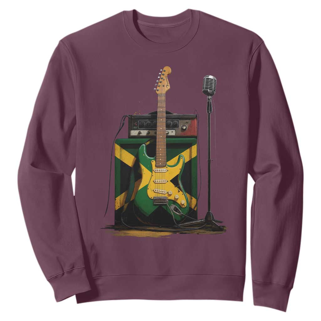 Reggae Guitar Jamaican Flag Amp Microphone Music Lover Sweatshirt TS11 Maroon Print Your Wear