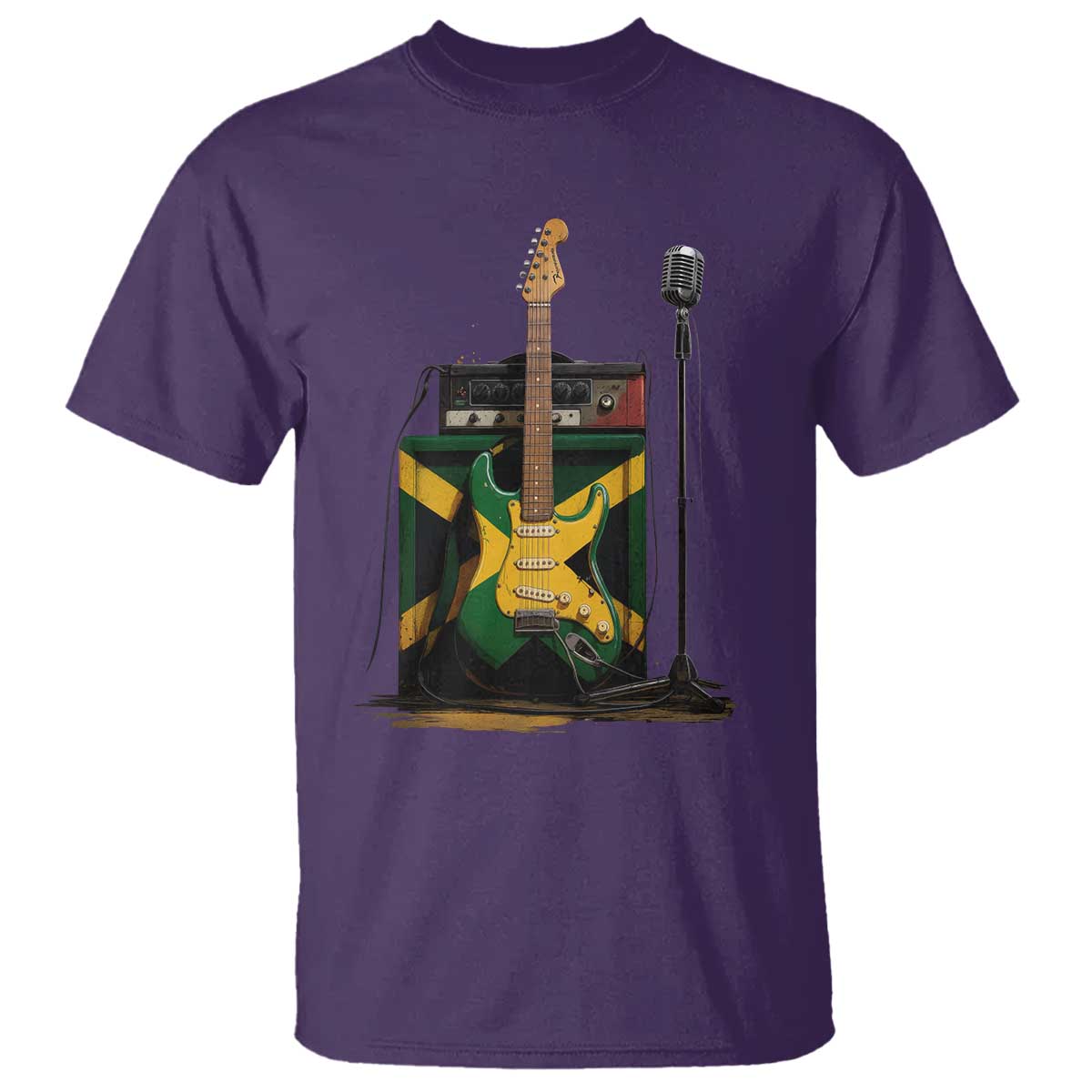 Reggae Guitar Jamaican Flag Amp Microphone Music Lover T Shirt TS11 Purple Print Your Wear