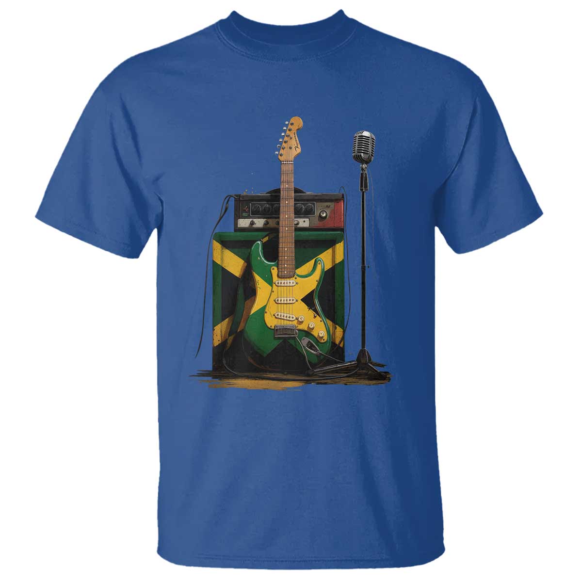 Reggae Guitar Jamaican Flag Amp Microphone Music Lover T Shirt TS11 Royal Blue Print Your Wear