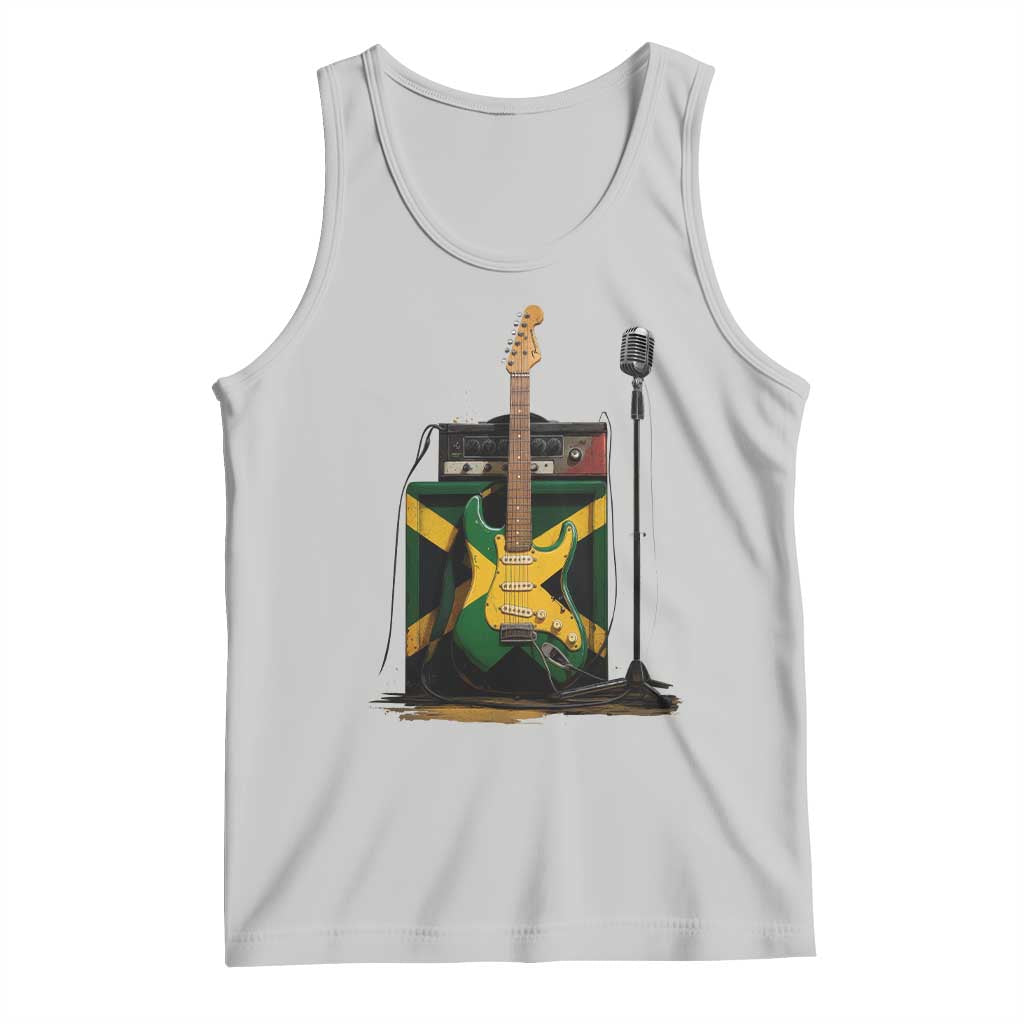 Reggae Guitar Jamaican Flag Amp Microphone Music Lover Tank Top TS11 Ash Print Your Wear