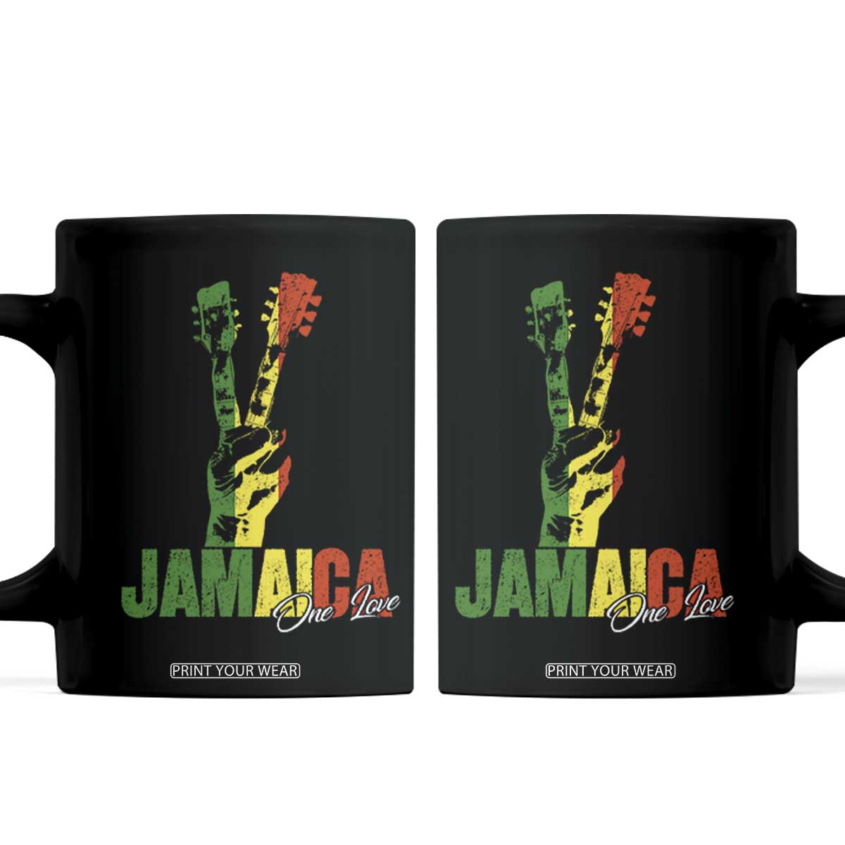 Jamaica One Love Reggae Music Coffee Mug Rasta Peace Hand Guitar TS11 Black Print Your Wear