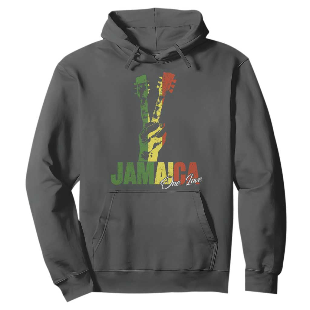Jamaica One Love Reggae Music Hoodie Rasta Peace Hand Guitar TS11 Dark Heather Print Your Wear