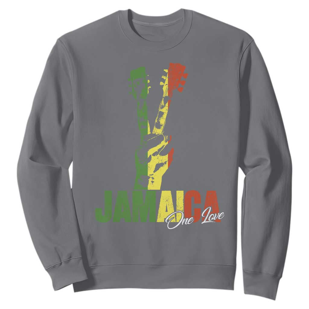 Jamaica One Love Reggae Music Sweatshirt Rasta Peace Hand Guitar TS11 Charcoal Print Your Wear