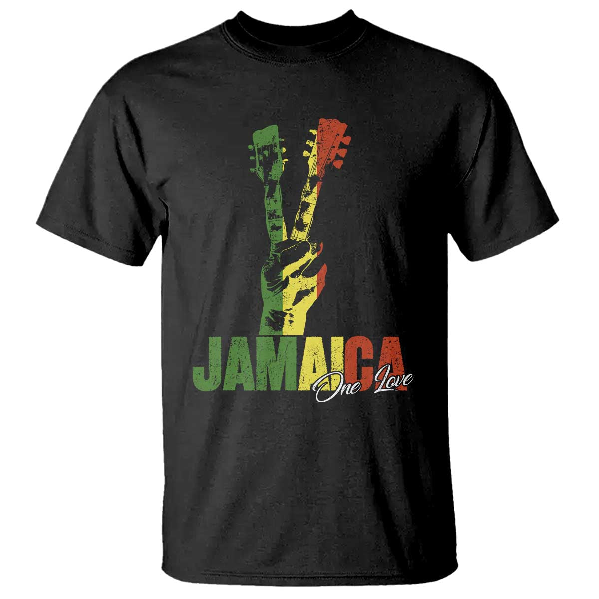 Jamaica One Love Reggae Music T Shirt Rasta Peace Hand Guitar TS11 Black Print Your Wear