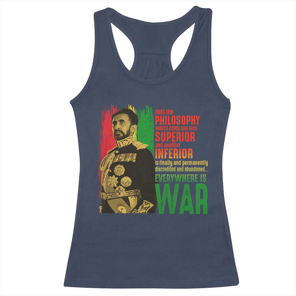 Haile Selassie Quotes Racerback Tank Top Until The Philosophy Which Holds One Race Speech War TS11 Navy Print Your Wear