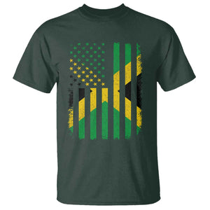 Jamaican American Distressed Patriotic Flag T Shirt TS11 Dark Forest Green Print Your Wear