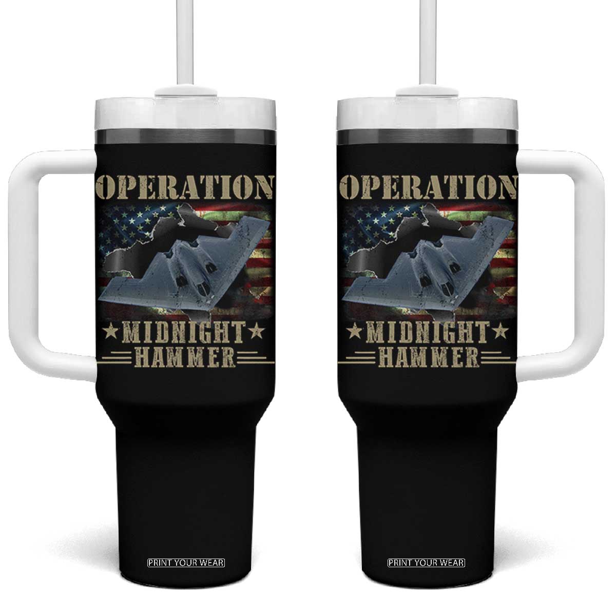 Operation Midnight Hammer Tumbler With Handle Bomber Jet American Flag TS11 One Size: 40 oz Black Print Your Wear