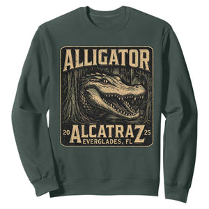 Funny Alligator Alcatraz Sweatshirt Florida Everglades Alligatraz Meme 2025 TS11 Dark Forest Green Print Your Wear