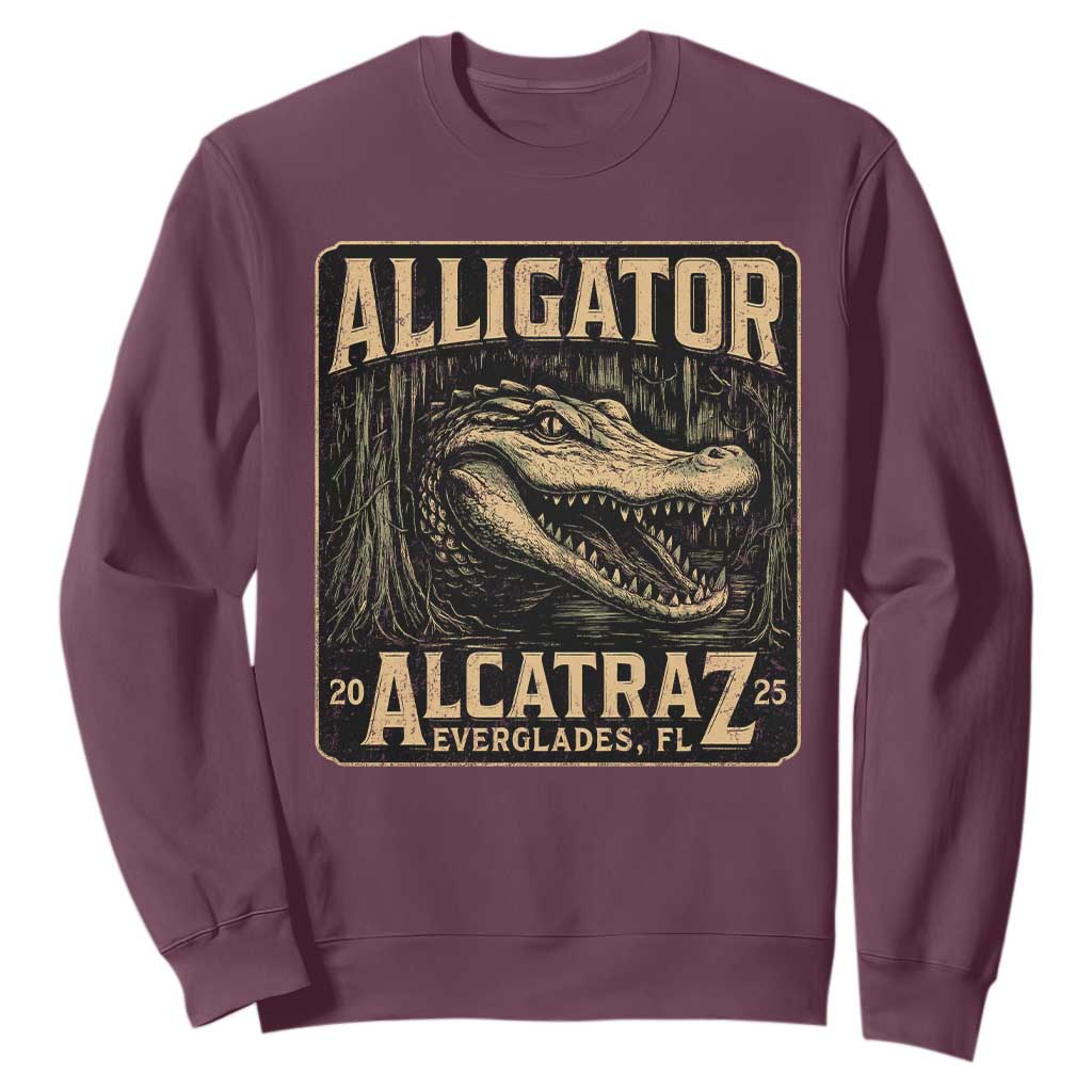 Funny Alligator Alcatraz Sweatshirt Florida Everglades Alligatraz Meme 2025 TS11 Maroon Print Your Wear