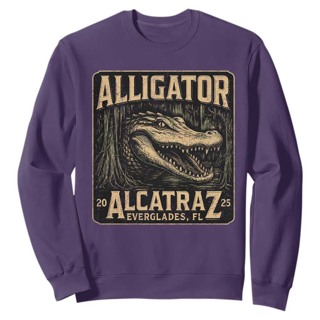 Funny Alligator Alcatraz Sweatshirt Florida Everglades Alligatraz Meme 2025 TS11 Purple Print Your Wear