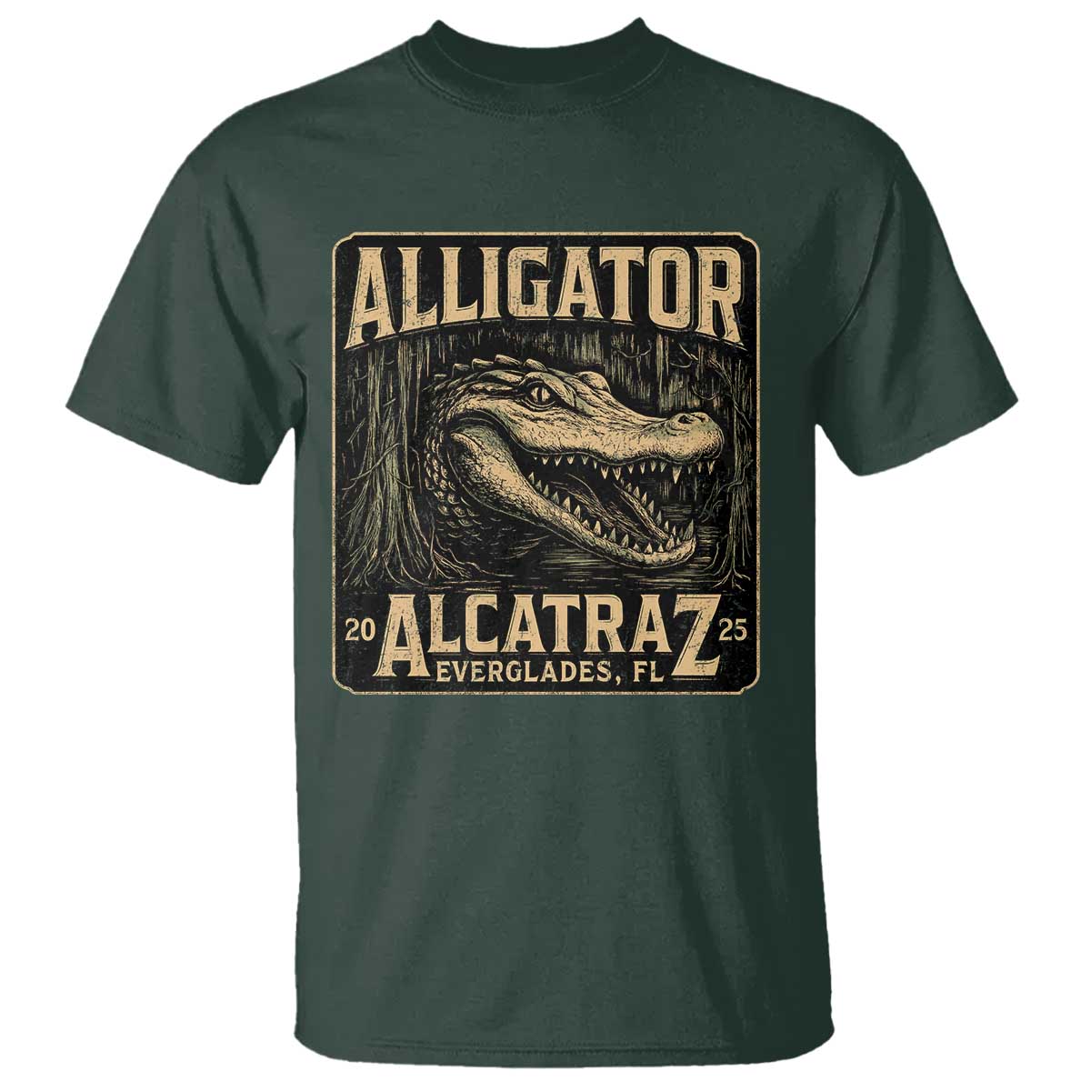 Funny Alligator Alcatraz T Shirt Florida Everglades Alligatraz Meme 2025 TS11 Dark Forest Green Print Your Wear