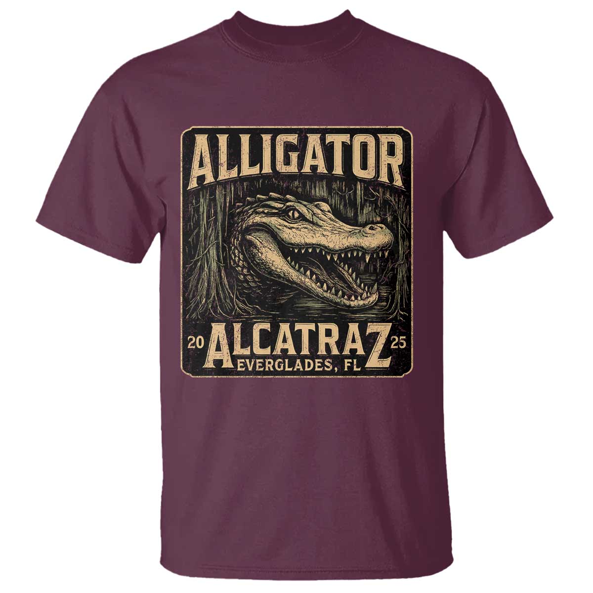 Funny Alligator Alcatraz T Shirt Florida Everglades Alligatraz Meme 2025 TS11 Maroon Print Your Wear