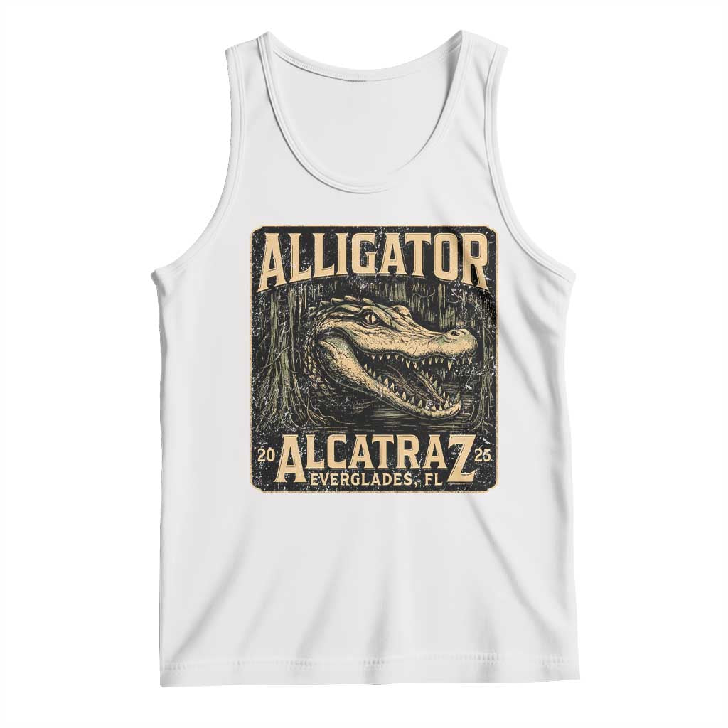 Funny Alligator Alcatraz Tank Top Florida Everglades Alligatraz Meme 2025 TS11 White Print Your Wear