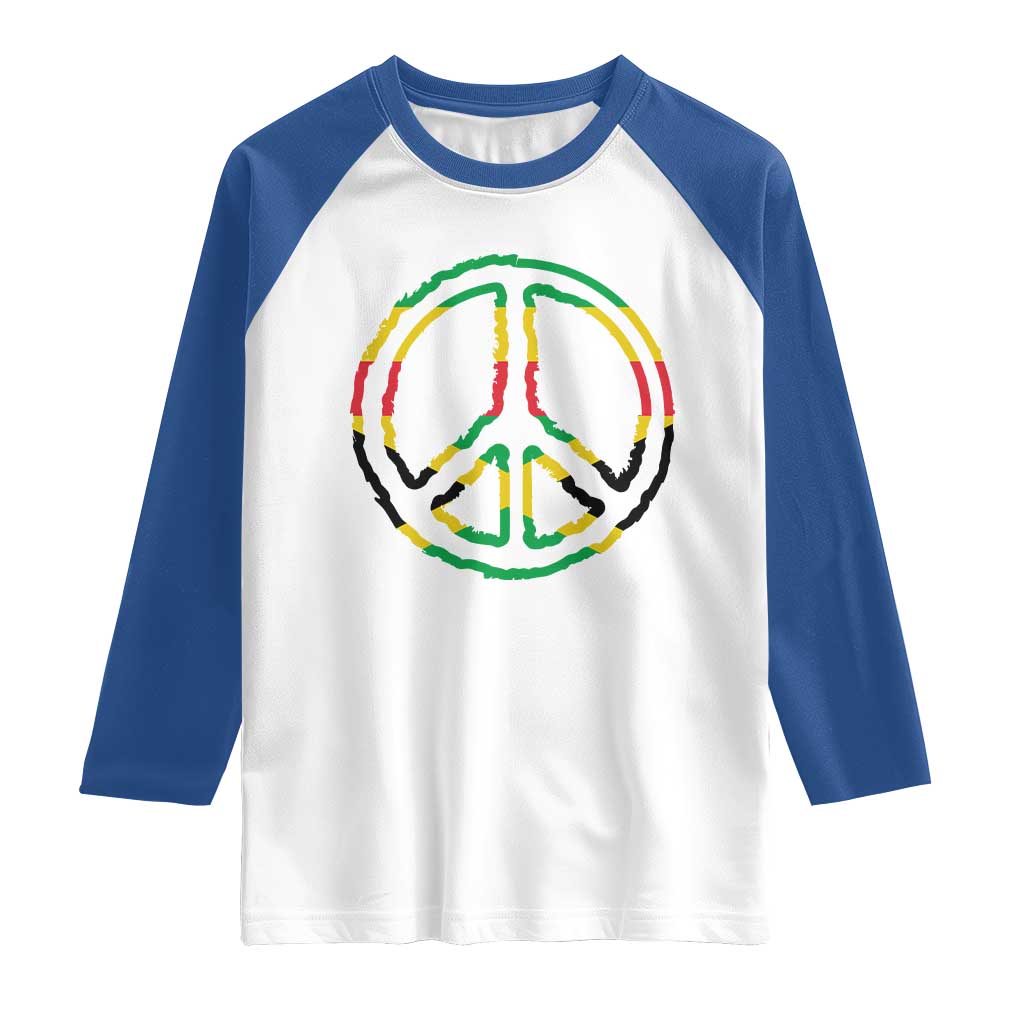 Rasta Jamaican Flag Peace Symbol Reggae Raglan Shirt TS11 White Royal Print Your Wear