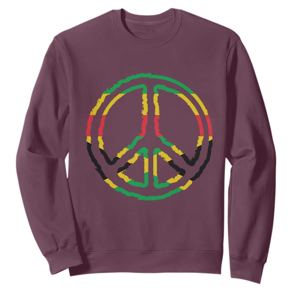 Rasta Jamaican Flag Peace Symbol Reggae Sweatshirt TS11 Maroon Print Your Wear
