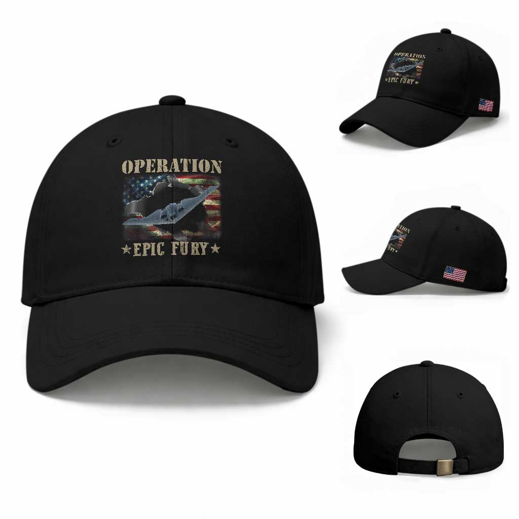 Operation Epic Fury Baseball Cap Military Bomber Jet American Flag TS11 Baseball Cap Universal Fit Black Print Your Wear