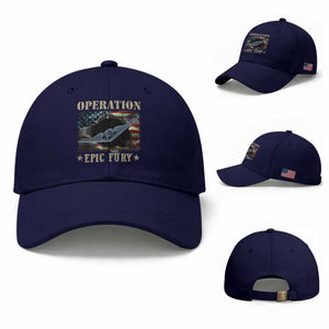 Operation Epic Fury Baseball Cap Military Bomber Jet American Flag TS11 Baseball Cap Universal Fit Dark Blue Print Your Wear