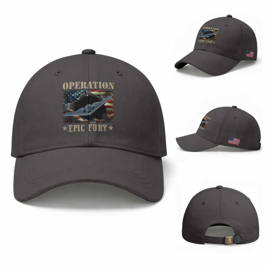 Operation Epic Fury Baseball Cap Military Bomber Jet American Flag TS11 Baseball Cap Universal Fit Dark Gray Print Your Wear