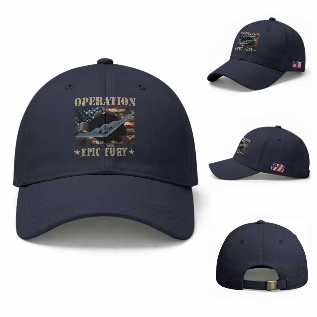 Operation Epic Fury Baseball Cap Military Bomber Jet American Flag TS11 Baseball Cap Universal Fit Navy Print Your Wear