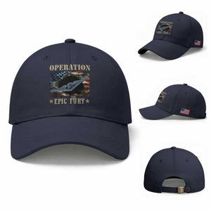 Operation Epic Fury Baseball Cap Military Bomber Jet American Flag TS11 Baseball Cap Universal Fit Navy Print Your Wear
