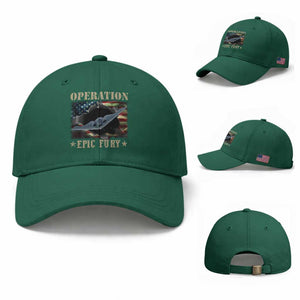 Operation Epic Fury Baseball Cap Military Bomber Jet American Flag TS11 Baseball Cap Universal Fit Irish Green Print Your Wear