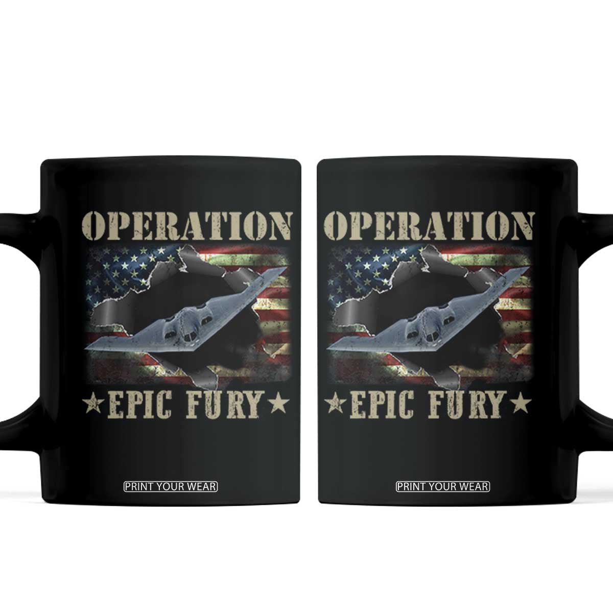 Operation Epic Fury Coffee Mug Military Bomber Jet American Flag TS11 Black Print Your Wear