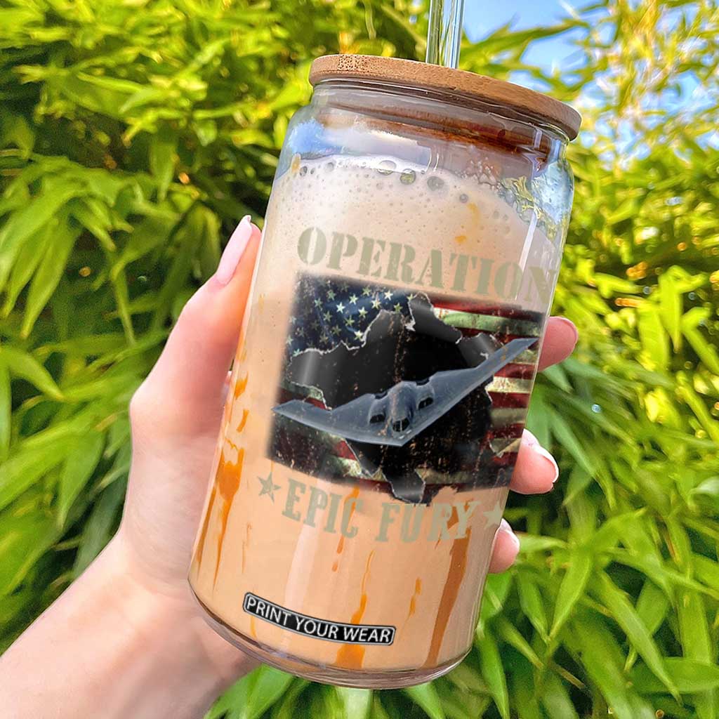 Operation Epic Fury Glass Can Military Bomber Jet American Flag TS11 Black Print Your Wear