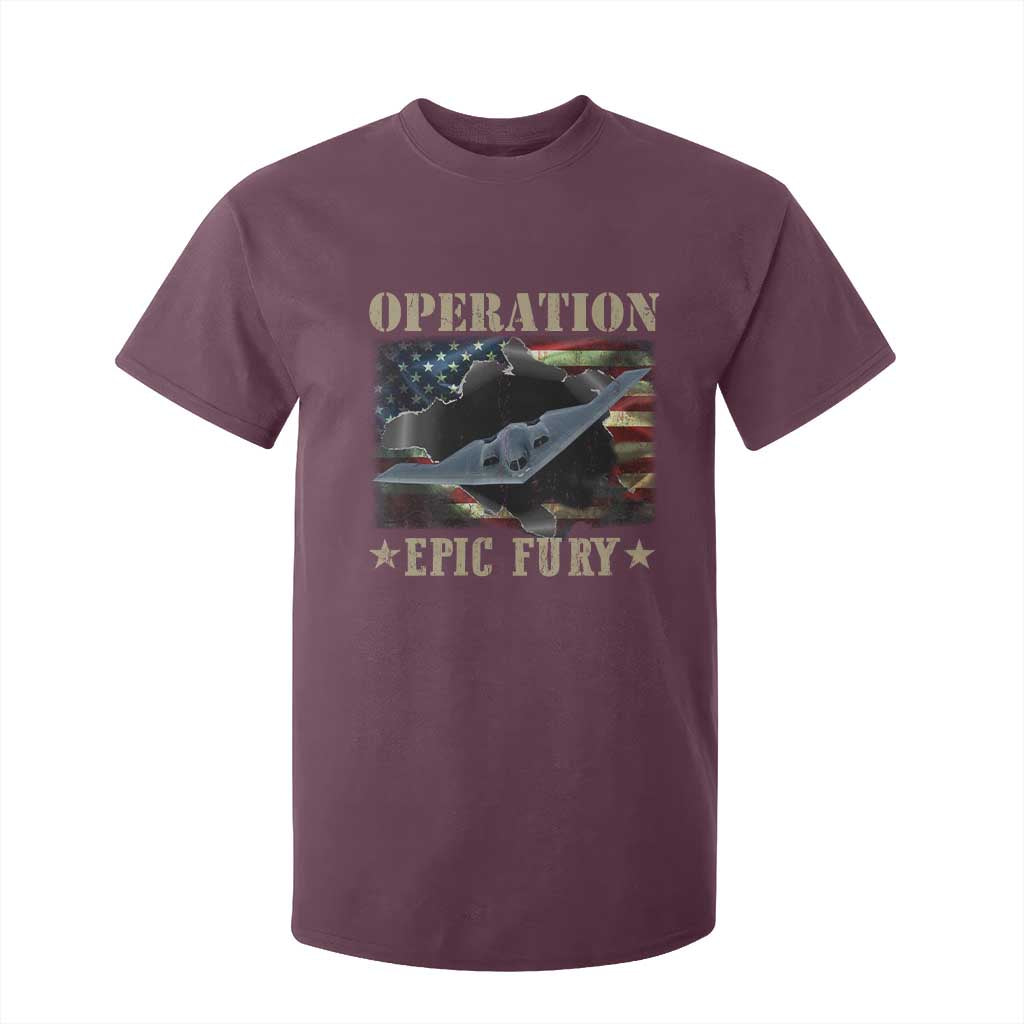 Operation Epic Fury T Shirt For Kid Military Bomber Jet American Flag TS11 Maroon Print Your Wear
