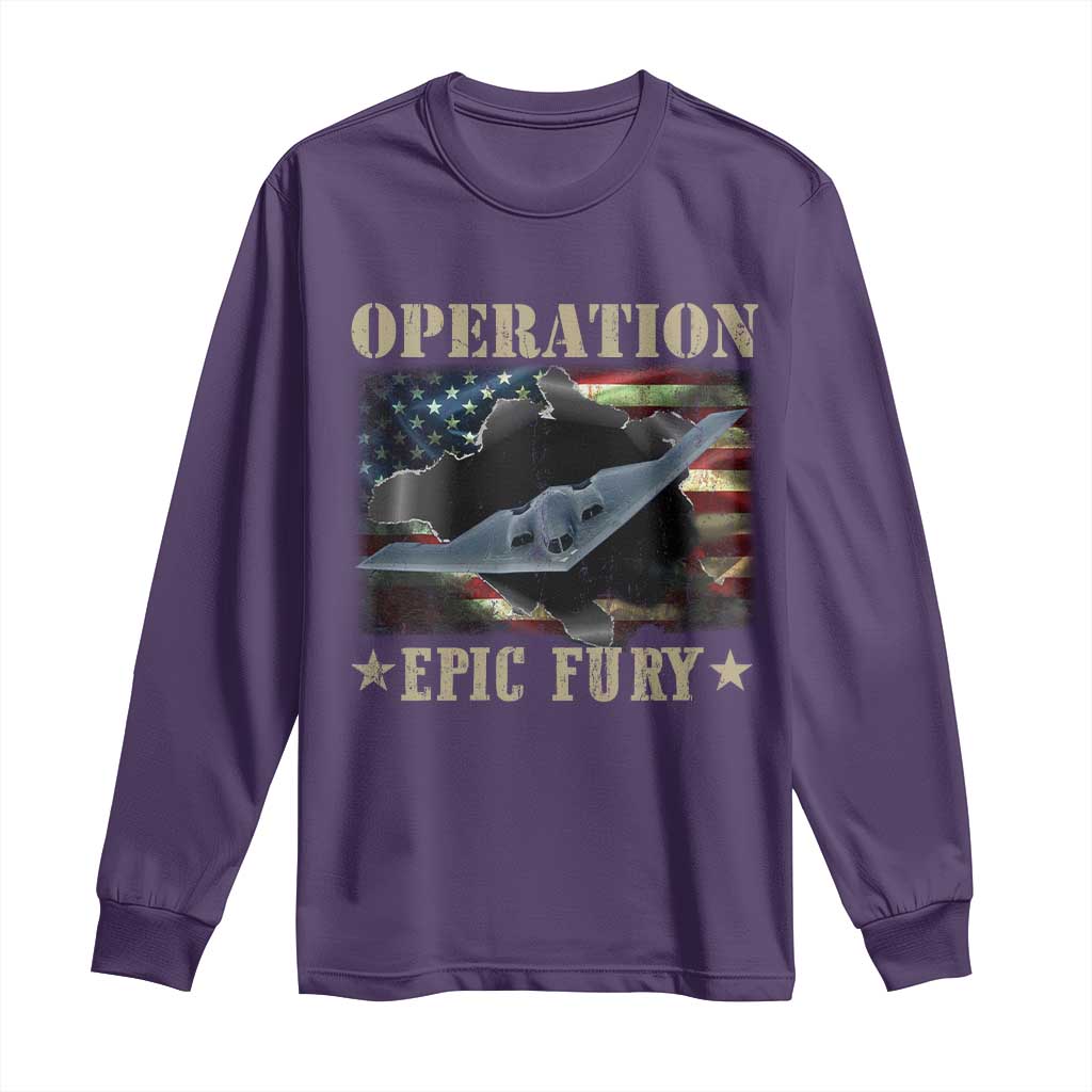 Operation Epic Fury Long Sleeve Shirt Military Bomber Jet American Flag TS11 Purple Print Your Wear
