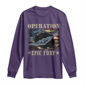 Operation Epic Fury Long Sleeve Shirt Military Bomber Jet American Flag TS11 Purple Print Your Wear