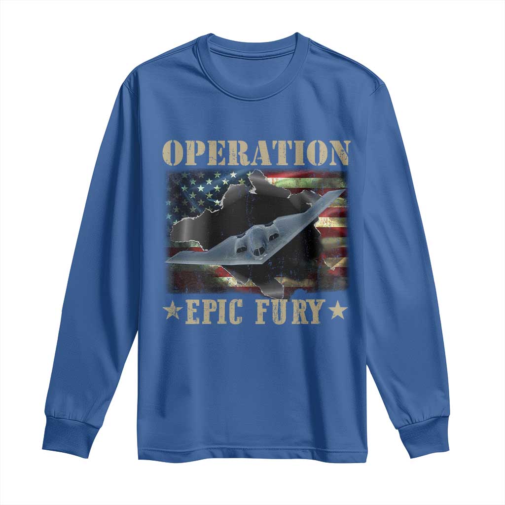 Operation Epic Fury Long Sleeve Shirt Military Bomber Jet American Flag TS11 Royal Blue Print Your Wear