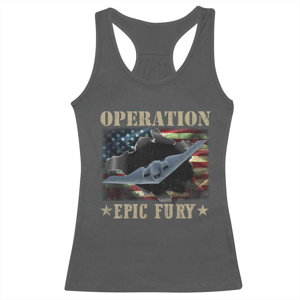 Operation Epic Fury Racerback Tank Top Military Bomber Jet American Flag TS11 Dark Heather Print Your Wear
