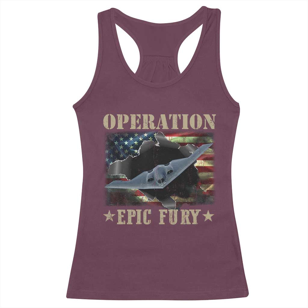 Operation Epic Fury Racerback Tank Top Military Bomber Jet American Flag TS11 Maroon Print Your Wear
