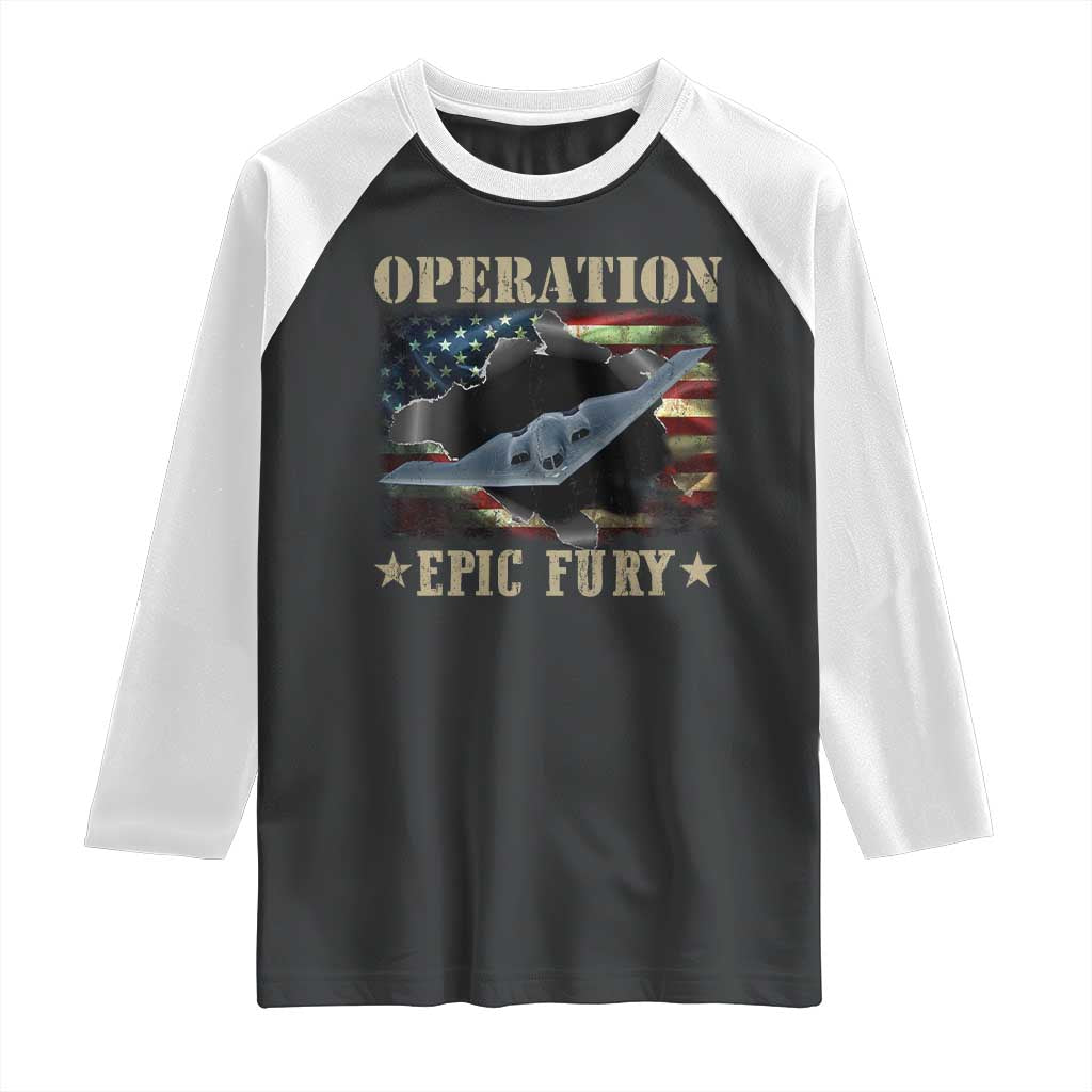 Operation Epic Fury Raglan Shirt Military Bomber Jet American Flag TS11 Black White Print Your Wear