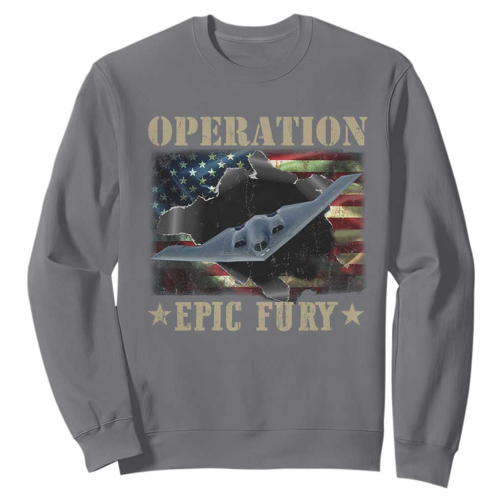 Operation Epic Fury Sweatshirt Military Bomber Jet American Flag TS11 Charcoal Print Your Wear