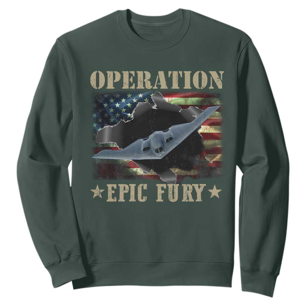 Operation Epic Fury Sweatshirt Military Bomber Jet American Flag TS11 Dark Forest Green Print Your Wear