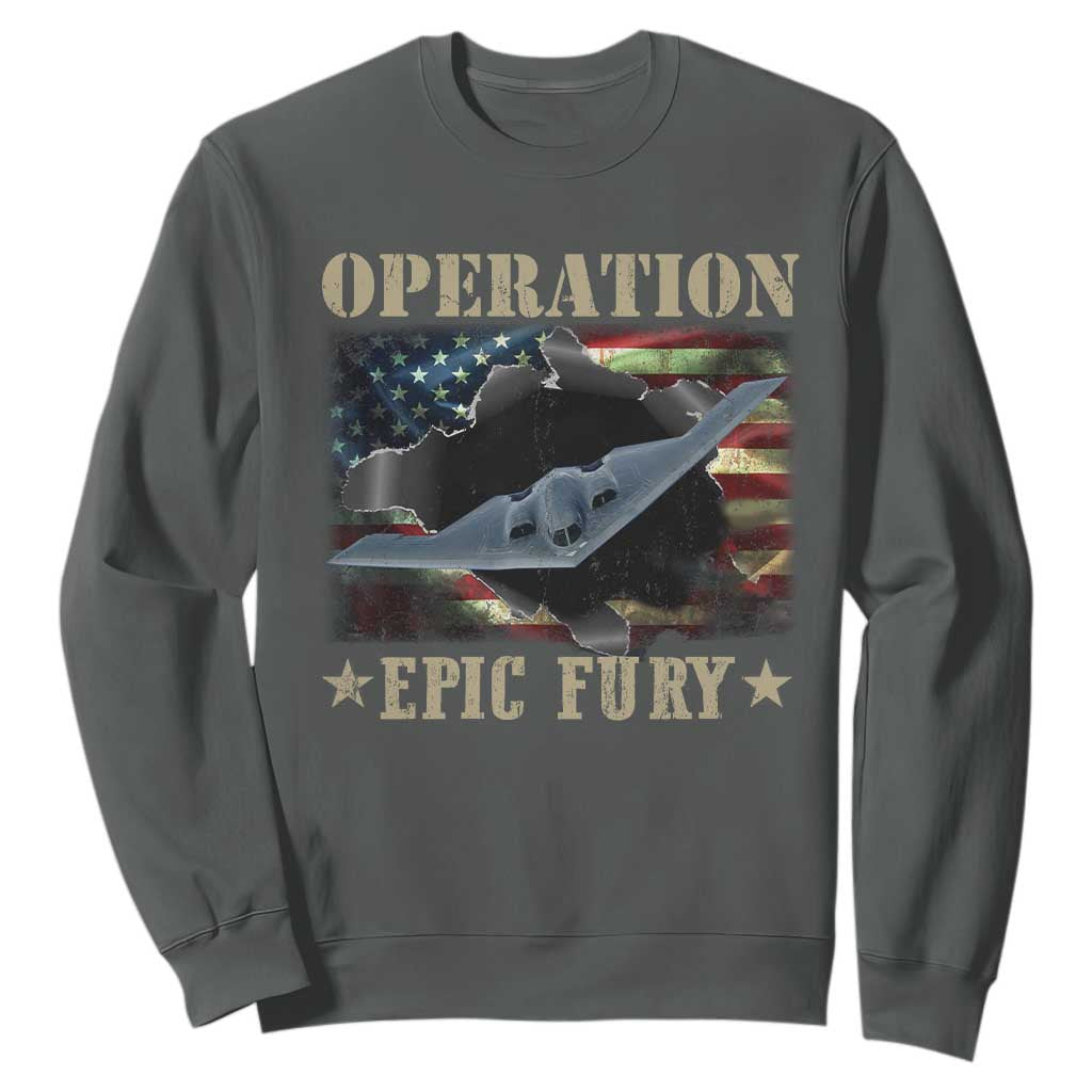 Operation Epic Fury Sweatshirt Military Bomber Jet American Flag TS11 Dark Heather Print Your Wear