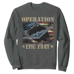 Operation Epic Fury Sweatshirt Military Bomber Jet American Flag TS11 Dark Heather Print Your Wear